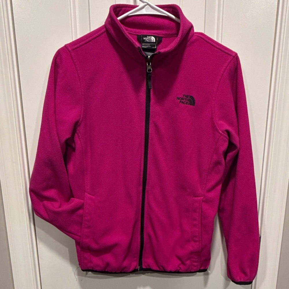 The North Face Girls Fleece Sweatshirt Jacket Pink Full Zip Logo Size L 14/16